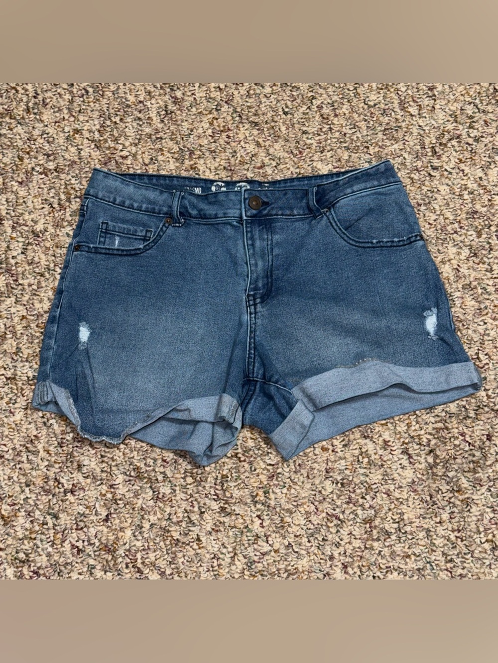 Women's juniors size 7 shorts Dark Blue Denim Rolled-Hem Shorts peace love eco‎